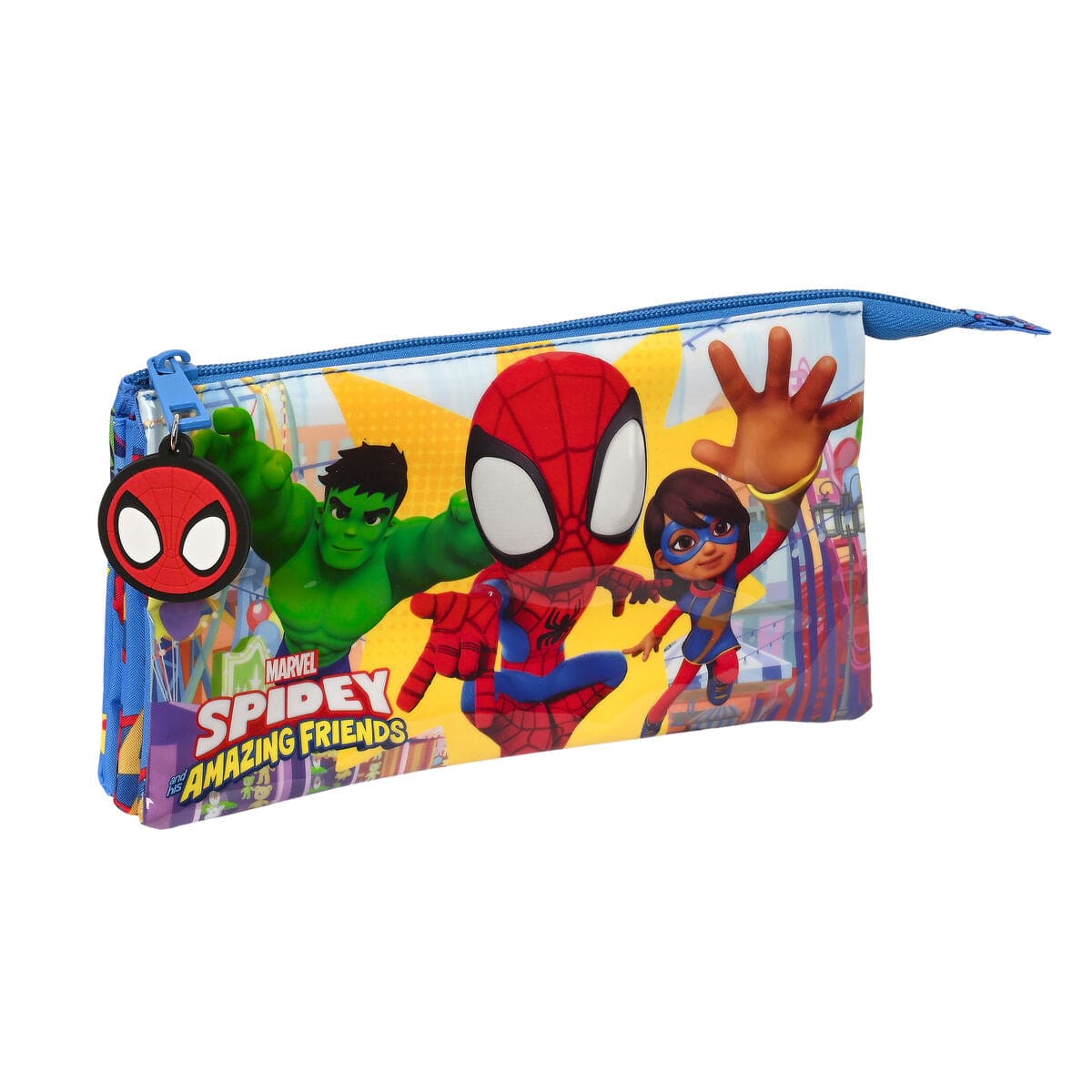 Spiderman Spielzeug | Kostüme > Schulzubehör > Mäppchen und Etuis Dreifaches Mehrzweck-Etui Spiderman Team up Blau 22 x 12 x 3 cm