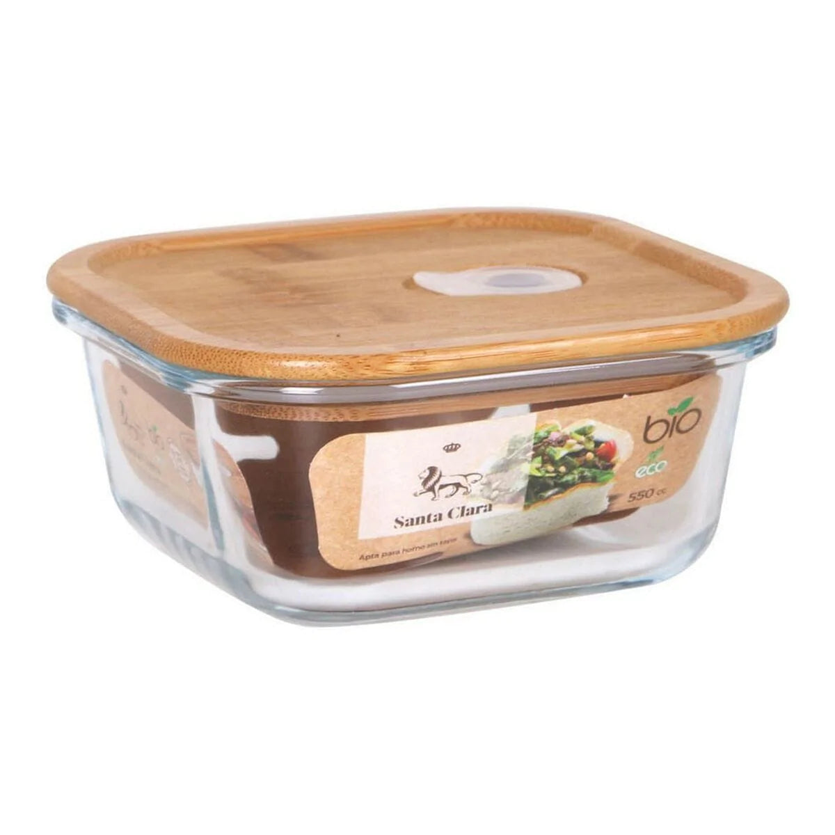 BigBuy Home Brotdosen, Lebensmittelbehälter und Salatschüssel Lunchbox Santa Clara Bambus (14 x 14 x 6 cm) (550 cc)