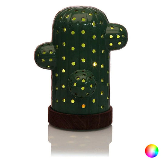 BigBuy Home Heim | Garten > Dekoration und Beleuchtung > Weitere Dekorationsartikel Dunkelgrün LED-Lampe Kaktus aus Keramik (12,2 x 16,7 x 14,6 cm)