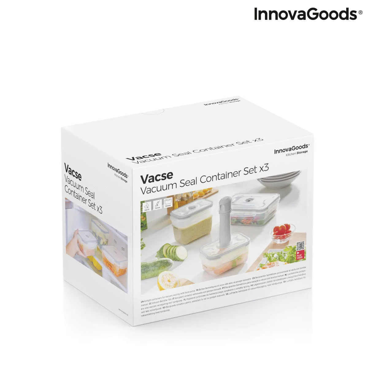 InnovaGoods Brotdosen, Lebensmittelbehälter und Salatschüssel 3er Set Vakuumverpackungsgefäße mit Handpumpe Vacse InnovaGoods