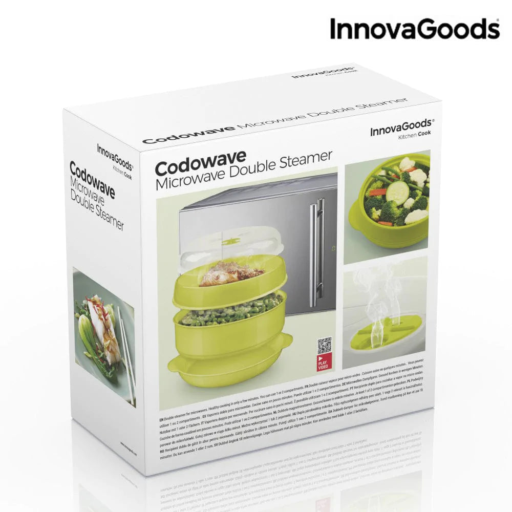 InnovaGoods Brotdosen, Lebensmittelbehälter und Salatschüssel Doppel-Dampfgarer für Mikrowelle Codowave InnovaGoods