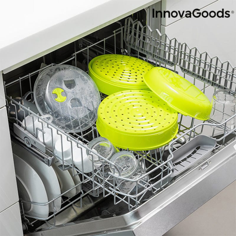 InnovaGoods Brotdosen, Lebensmittelbehälter und Salatschüssel Doppel-Dampfgarer für Mikrowelle Codowave InnovaGoods