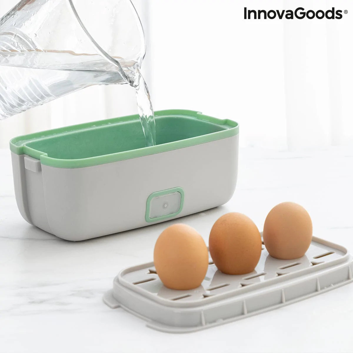 InnovaGoods Brotdosen, Lebensmittelbehälter und Salatschüssel Elektrische 3-in-1-Dampf-Lunchbox mit Rezepten Beneam InnovaGoods