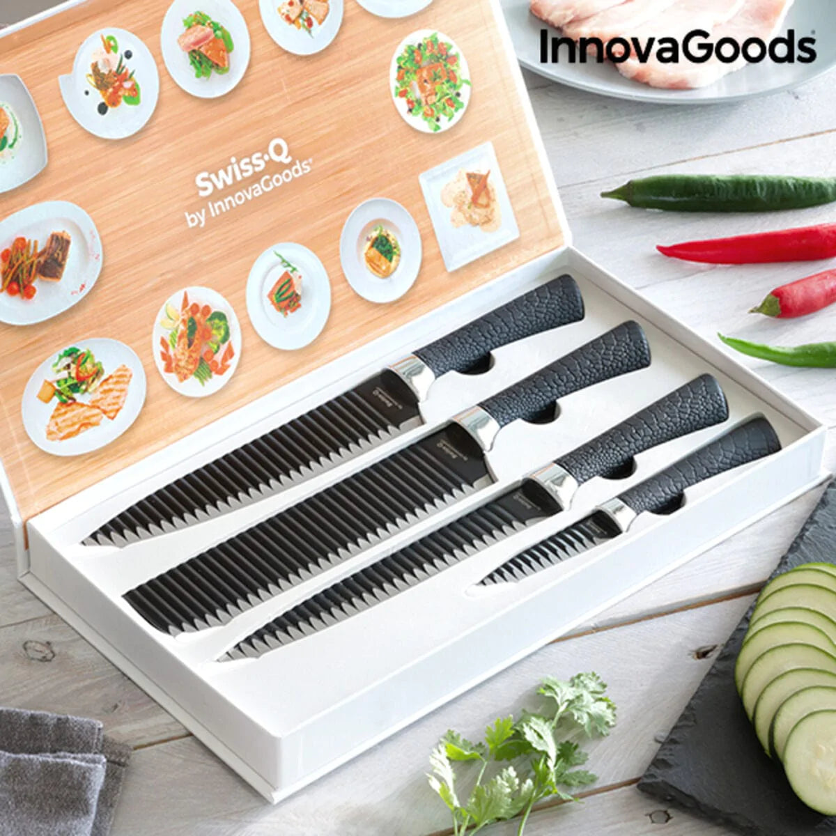 InnovaGoods Küche | Gourmet > Haushalt > Messer und Schleifsteine Messerset Black Shark Swiss·Q Namiutsu InnovaGoods 4 Stücke