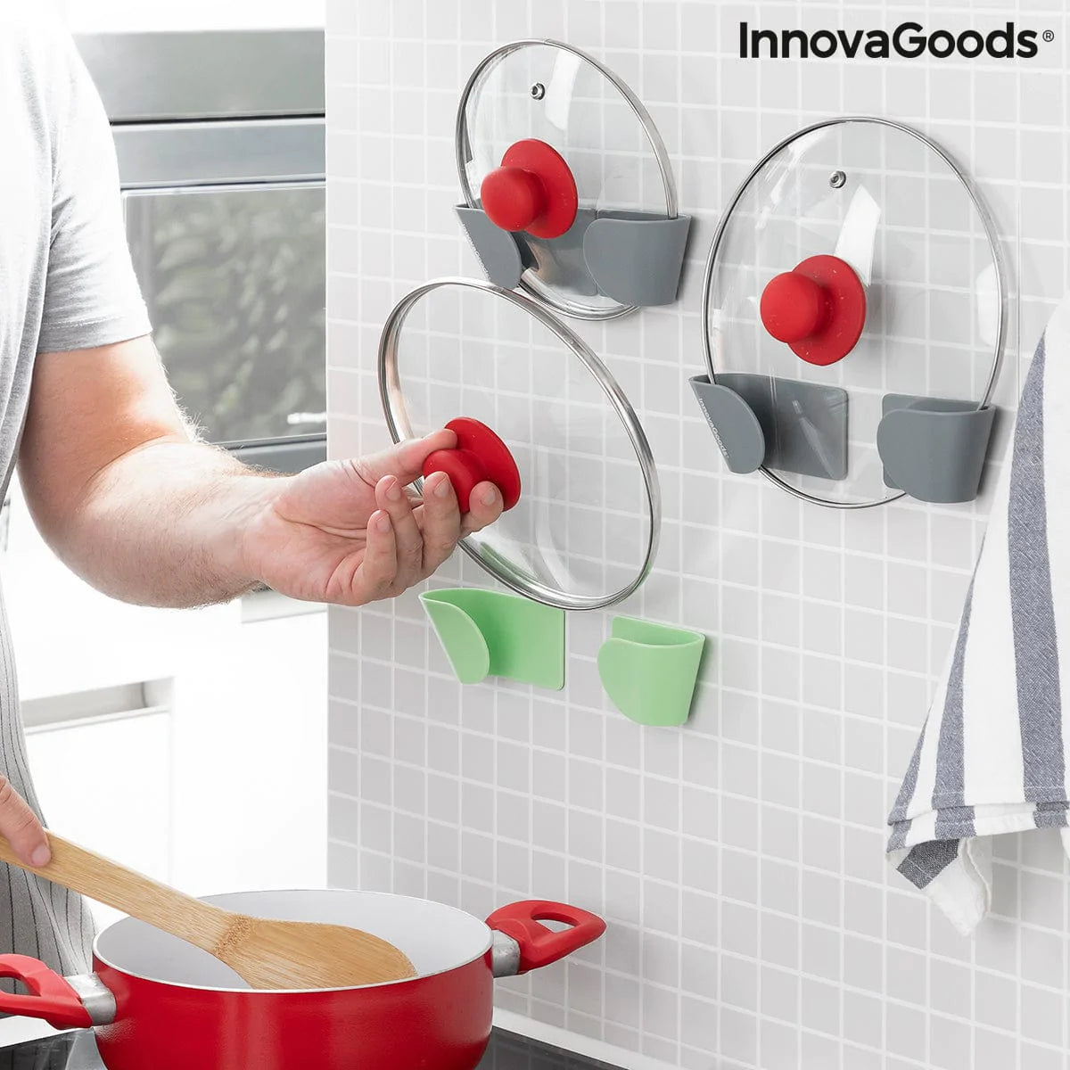 InnovaGoods Küche | Gourmet > Küchenaccessoires und Küchenutensilien > Weiteres Zubehör und Kochgeschirr Set von 3 selbstklebenden Haltern für Topfdeckel Smarack InnovaGoods